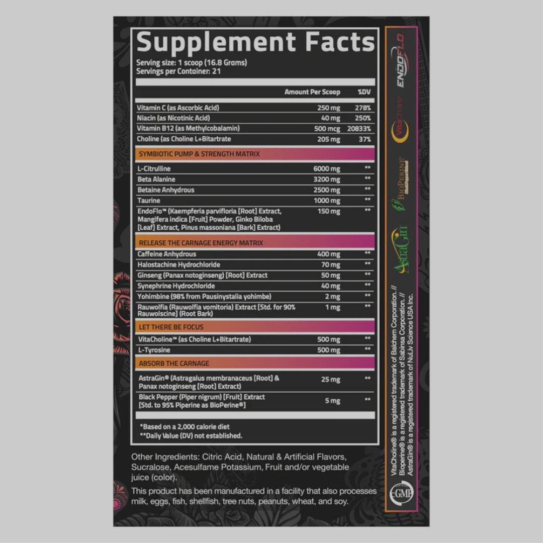 CARNAGE ADVANCED PRE-WORKOUT DE NUTRIFITT